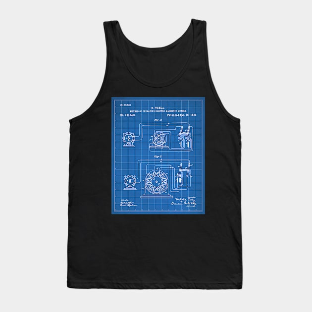 Motor Patent - Engineer Inventor Makers Workshop Art - Blueprint Tank Top by patentpress